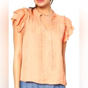 Current Air peach Apricot Orange Ruffled Peasant Blouse